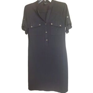 Enfocus Studio Womens Mock Neck Black Button Up Dress With Pockets Sz 8